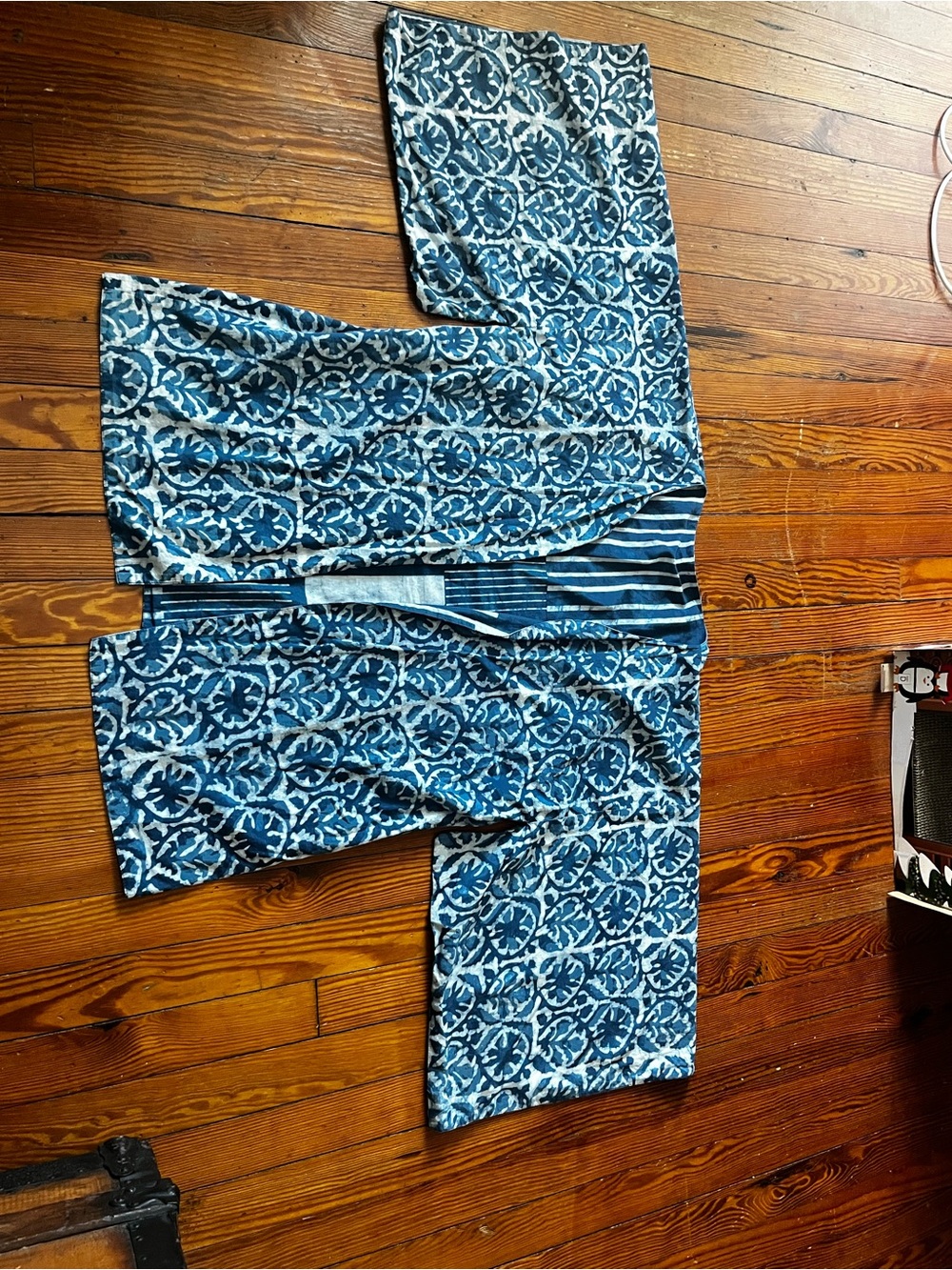 Cost Plus World Market Blue Printed Open-Front Kimono Jacket
